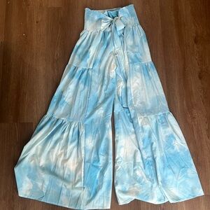 Blue white flowy pants